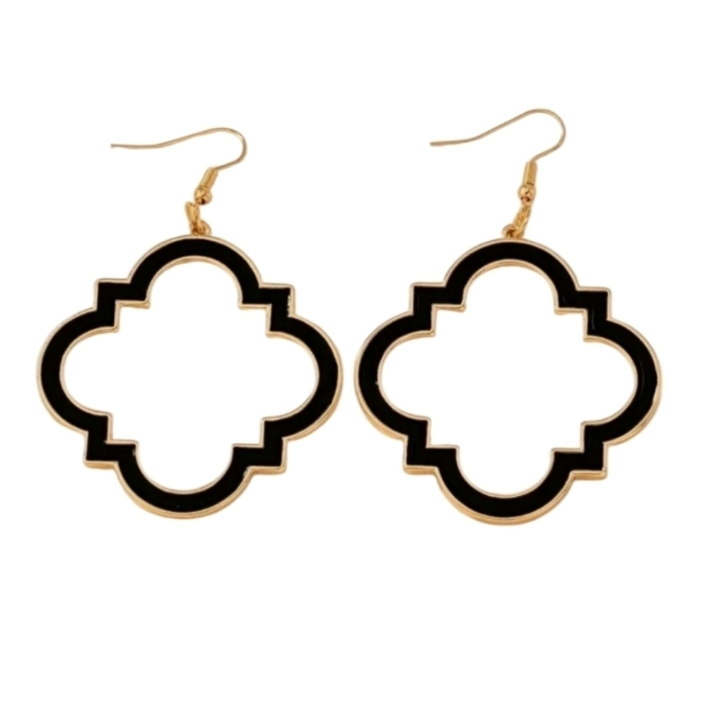 Black Hollow Geometric Dangle 18K Gold Plated Earrings